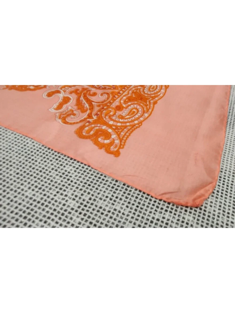 Vintage 60s 70s Boho Orange Paisley Silk Scarf Oblong Wide Hippie Bohemian Style